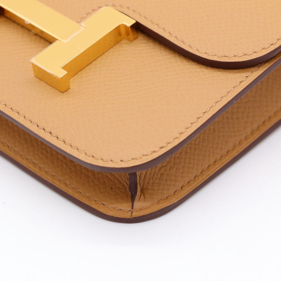 Hermès Constance Slim Biscuit 餅乾色  Epsom 小牛皮 金扣 短夾 皮夾-8