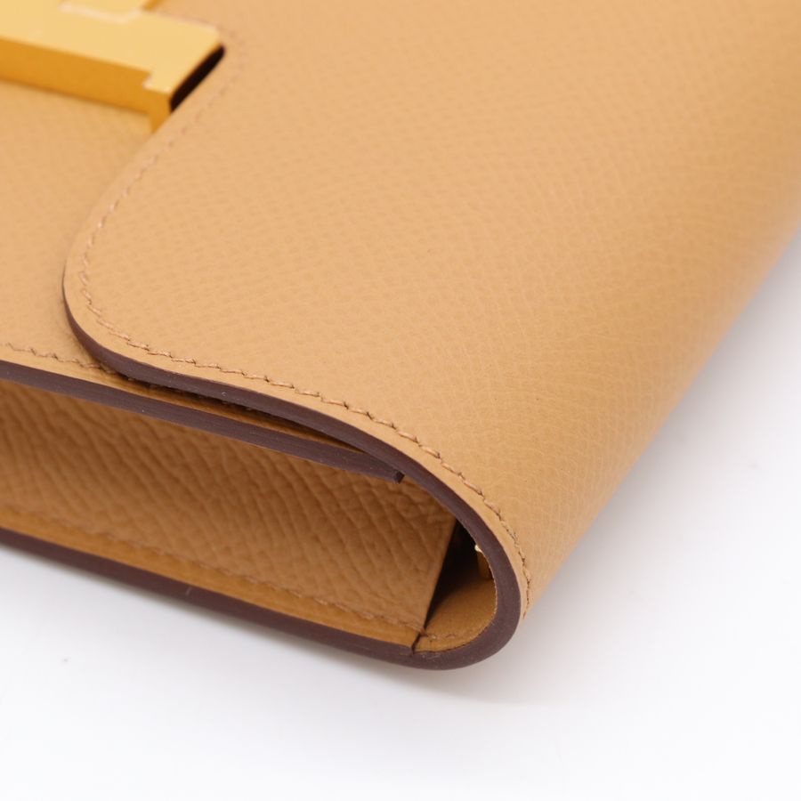 Hermès Constance Slim Biscuit 餅乾色  Epsom 小牛皮 金扣 短夾 皮夾-9