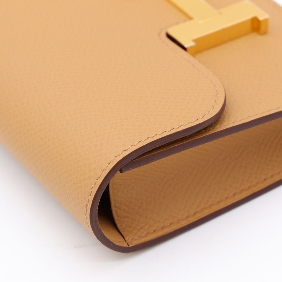 Hermès Constance Slim Biscuit 餅乾色  Epsom 小牛皮 金扣 短夾 皮夾-10