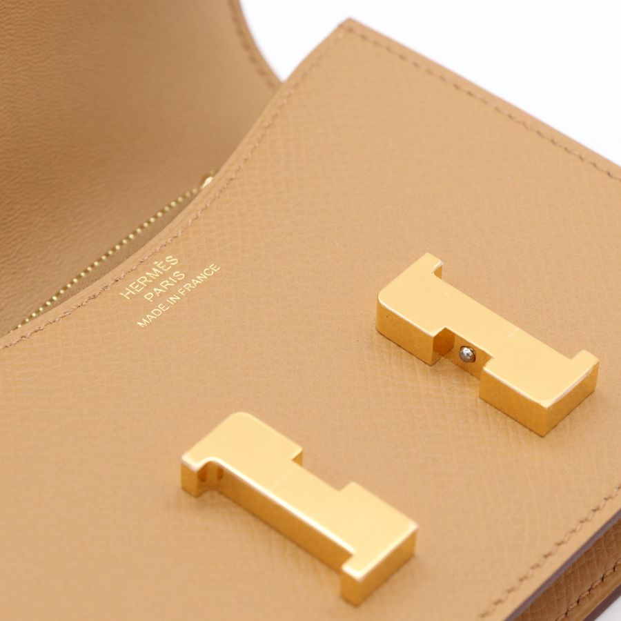 Hermès Constance Slim Biscuit 餅乾色  Epsom 小牛皮 金扣 短夾 皮夾-11