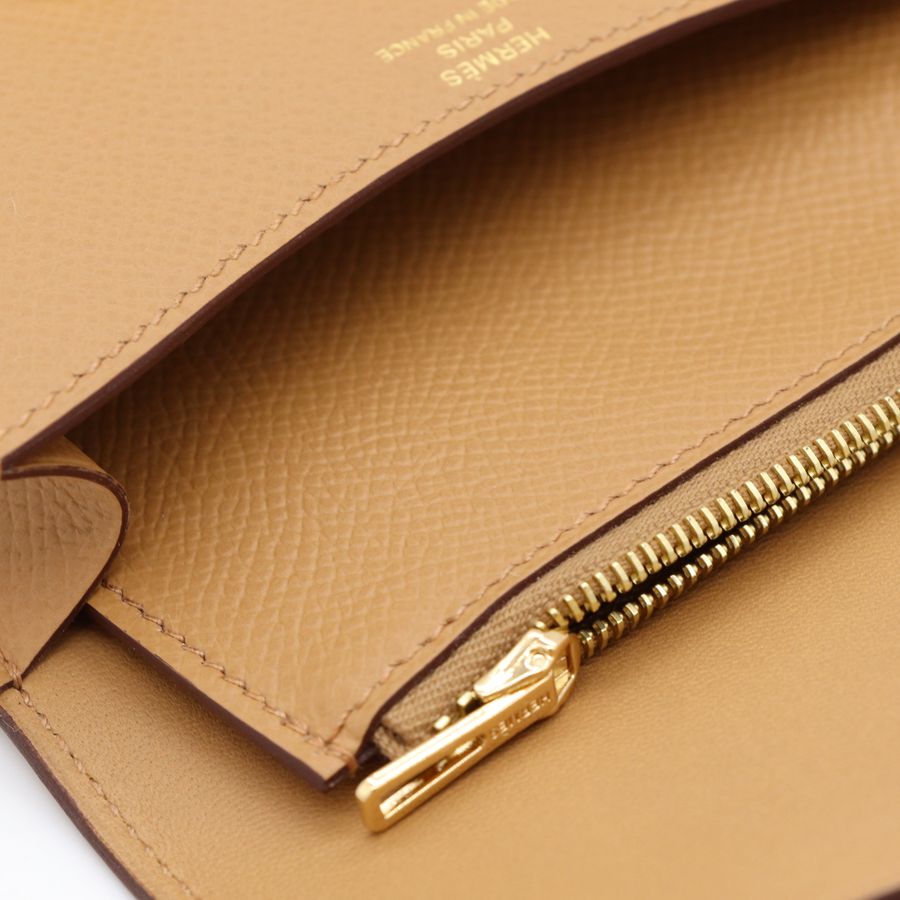 Hermès Constance Slim Biscuit 餅乾色  Epsom 小牛皮 金扣 短夾 皮夾-13