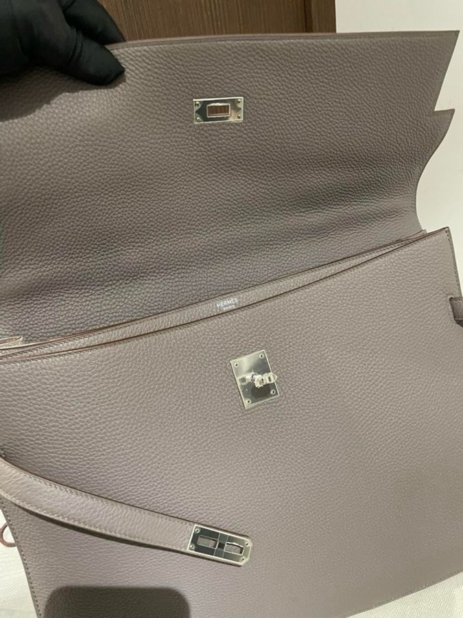 99新Hermes愛馬仕錫器灰 kelly depeche 37 公文包,框Q刻,尺寸37.5/29/8-7