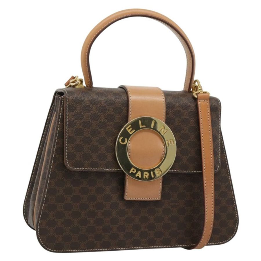 【日本直送】CELINE Macadam帆布圓形手袋 PVC皮革 2way Brown Gold Auth BSZ648V-0