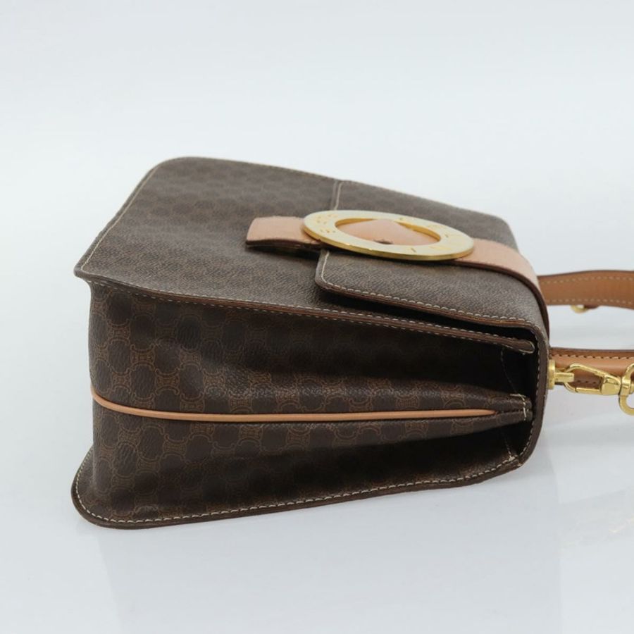 【日本直送】CELINE Macadam帆布圓形手袋 PVC皮革 2way Brown Gold Auth BSZ648V-3