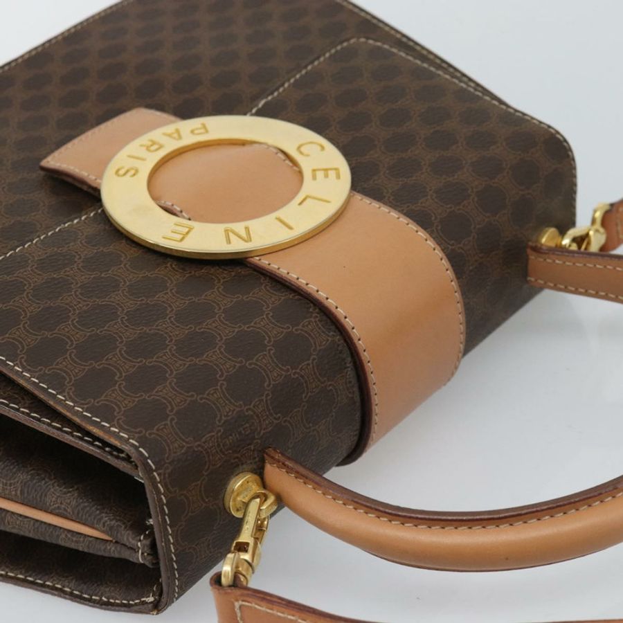 【日本直送】CELINE Macadam帆布圓形手袋 PVC皮革 2way Brown Gold Auth BSZ648V-5