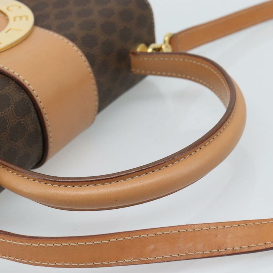【日本直送】CELINE Macadam帆布圓形手袋 PVC皮革 2way Brown Gold Auth BSZ648V-6