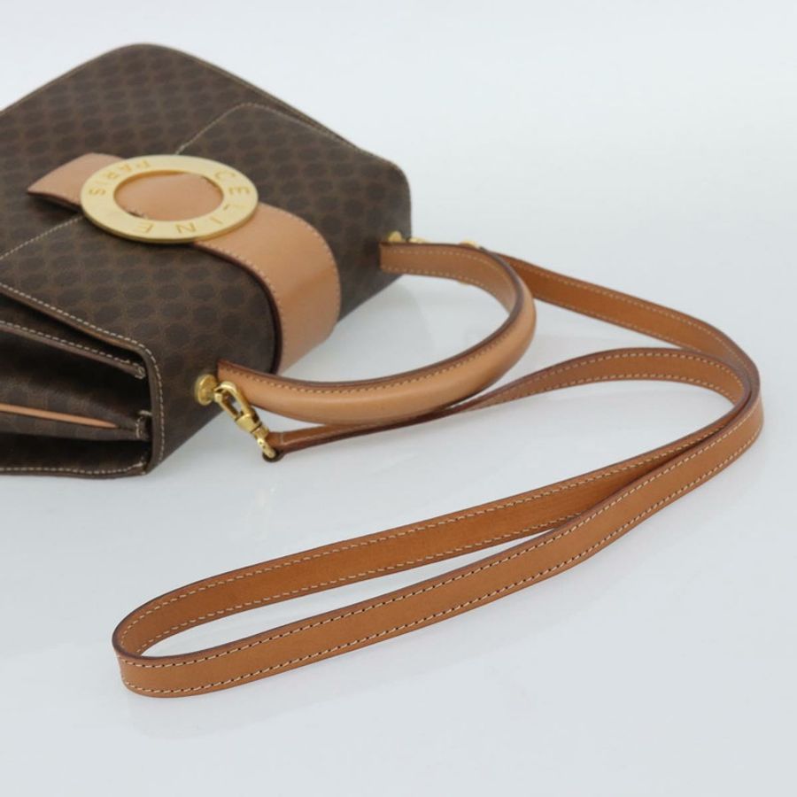 【日本直送】CELINE Macadam帆布圓形手袋 PVC皮革 2way Brown Gold Auth BSZ648V-7