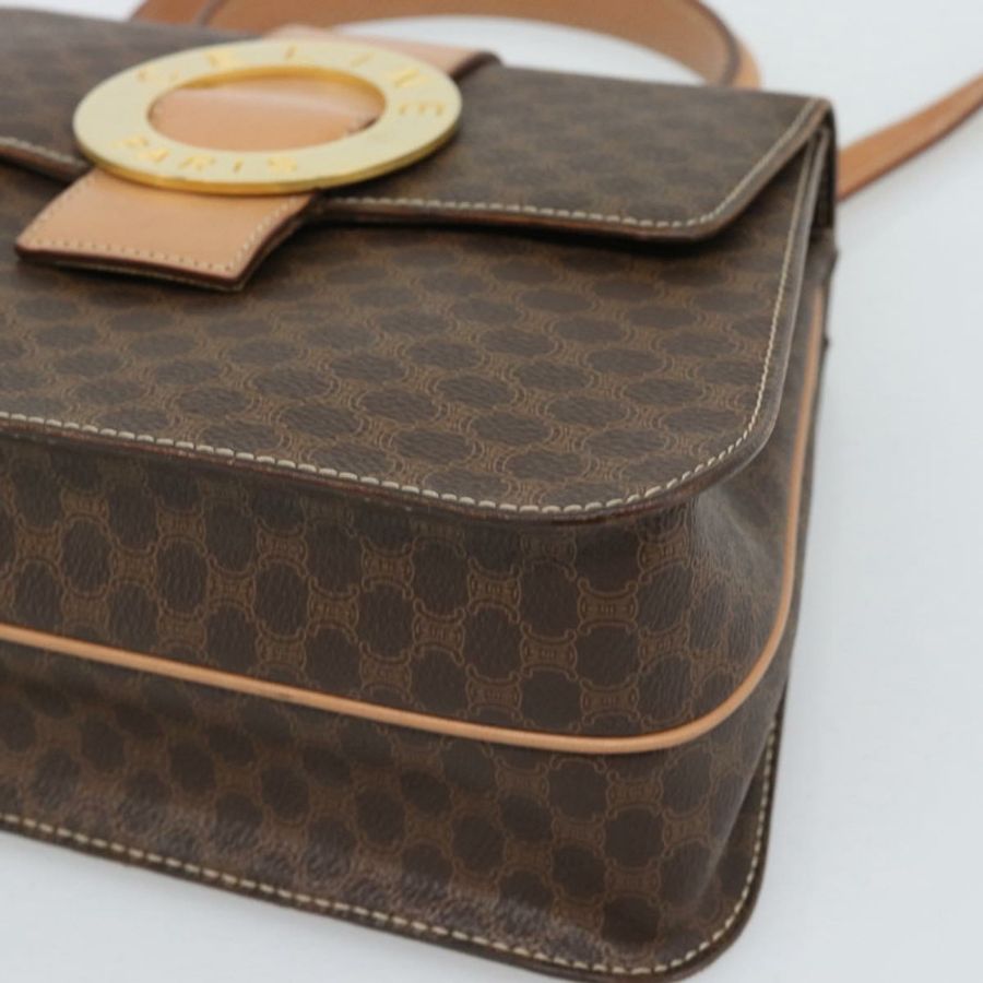 【日本直送】CELINE Macadam帆布圓形手袋 PVC皮革 2way Brown Gold Auth BSZ648V-8