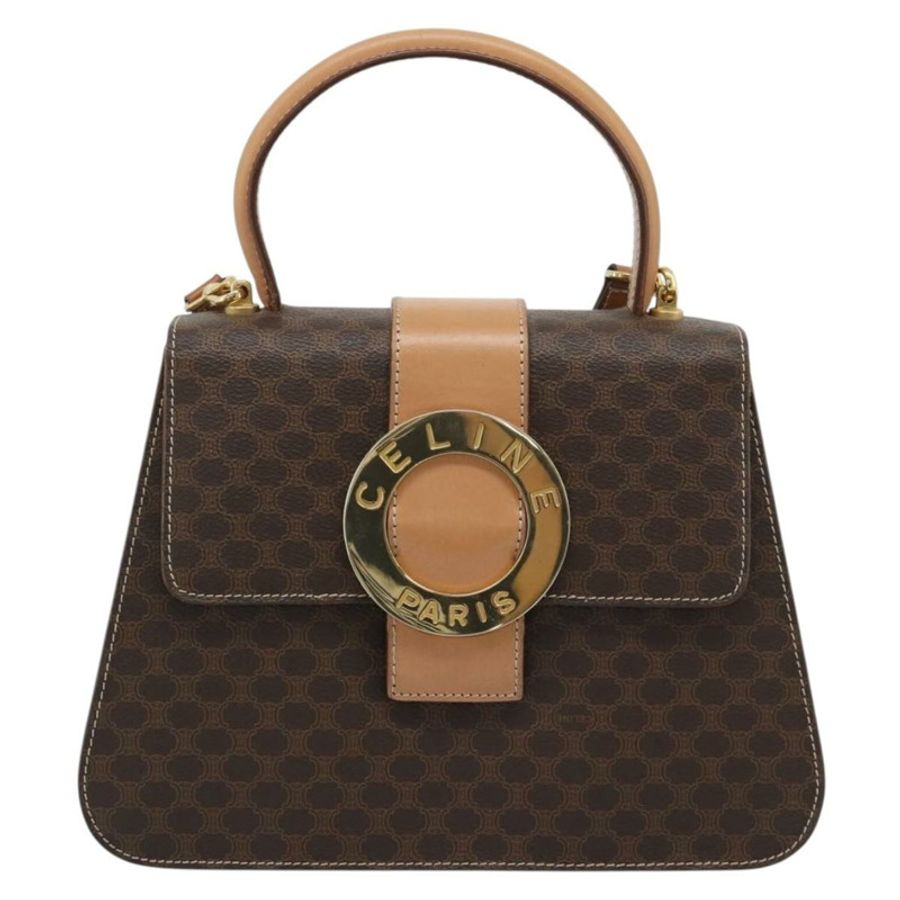 【日本直送】CELINE Macadam帆布圓形手袋 PVC皮革 2way Brown Gold Auth BSZ648V-12