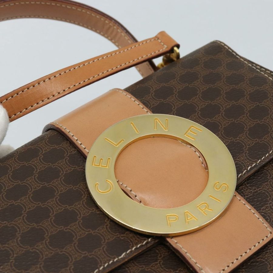 【日本直送】CELINE Macadam帆布圓形手袋 PVC皮革 2way Brown Gold Auth BSZ648V-18