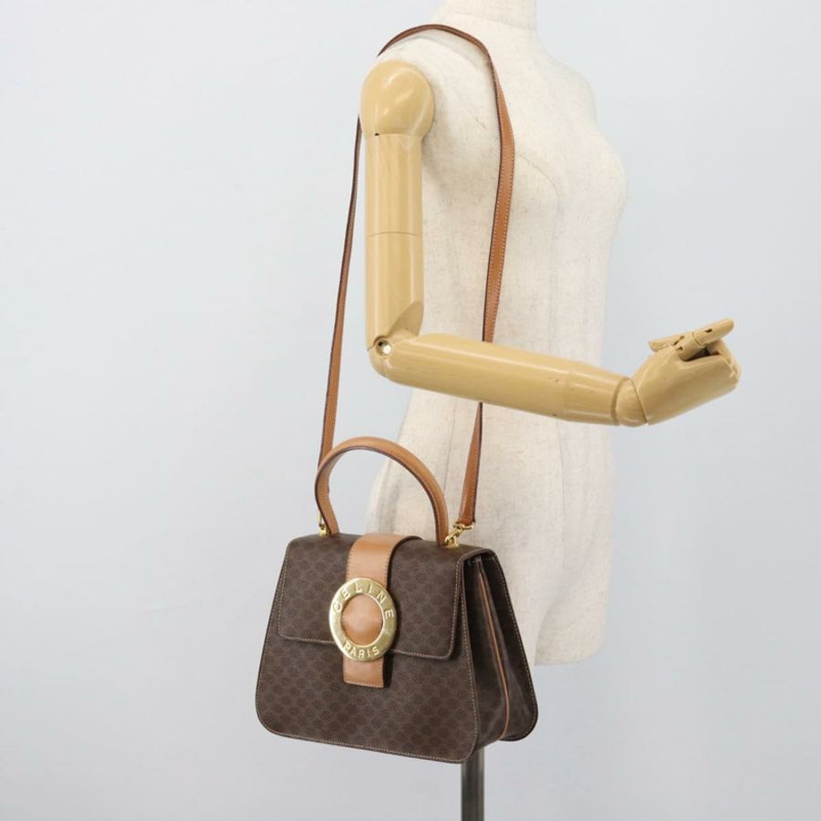 【日本直送】CELINE Macadam帆布圓形手袋 PVC皮革 2way Brown Gold Auth BSZ648V-23