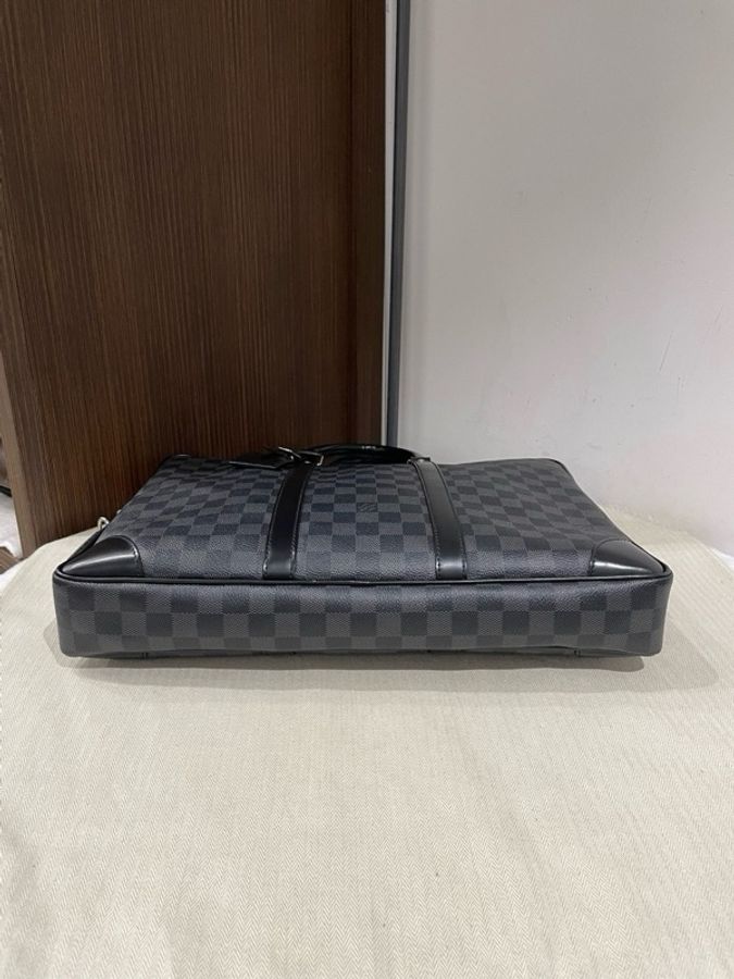 Louis Vuitton 路易威登 VOYAGE 通勤棋盤格 帆布拼牛皮革飾邊 手提公文包 男款 黑色,尺寸40/30/6-3