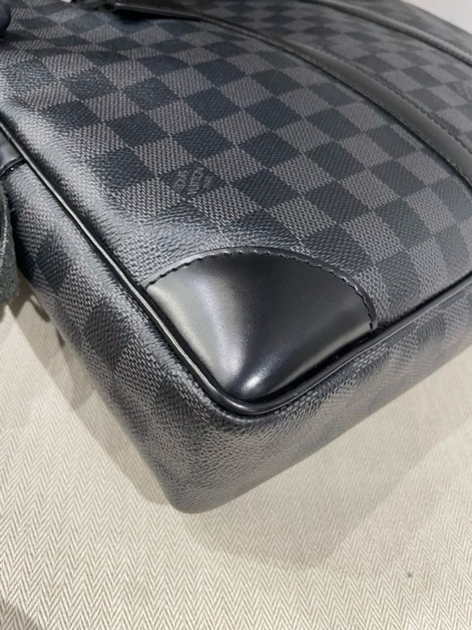 Louis Vuitton 路易威登 VOYAGE 通勤棋盤格 帆布拼牛皮革飾邊 手提公文包 男款 黑色,尺寸40/30/6-4
