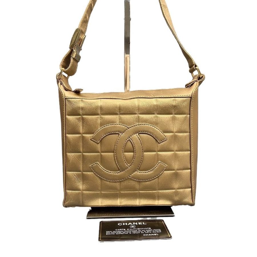 Chanel香奈兒古銅金冰格hobo肩背包-0