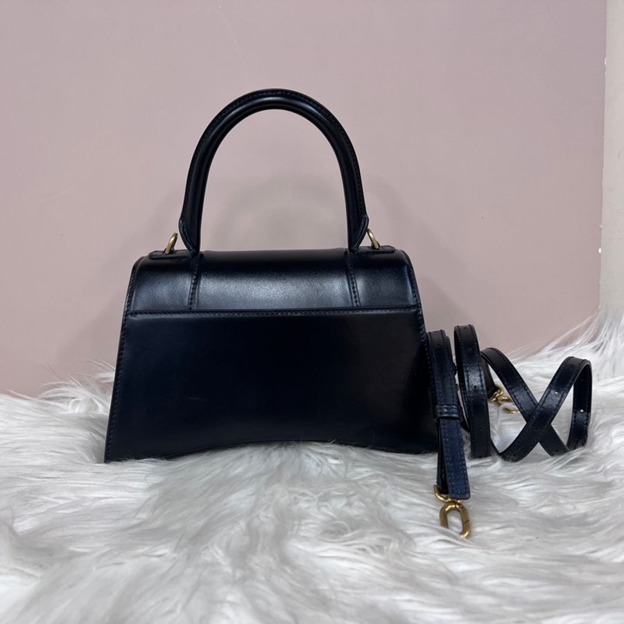 Balenciaga 黑滑面牛皮霧金釦小號手提肩斜背沙漏包-1