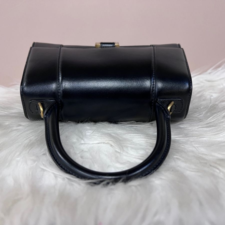 Balenciaga 黑滑面牛皮霧金釦小號手提肩斜背沙漏包-4