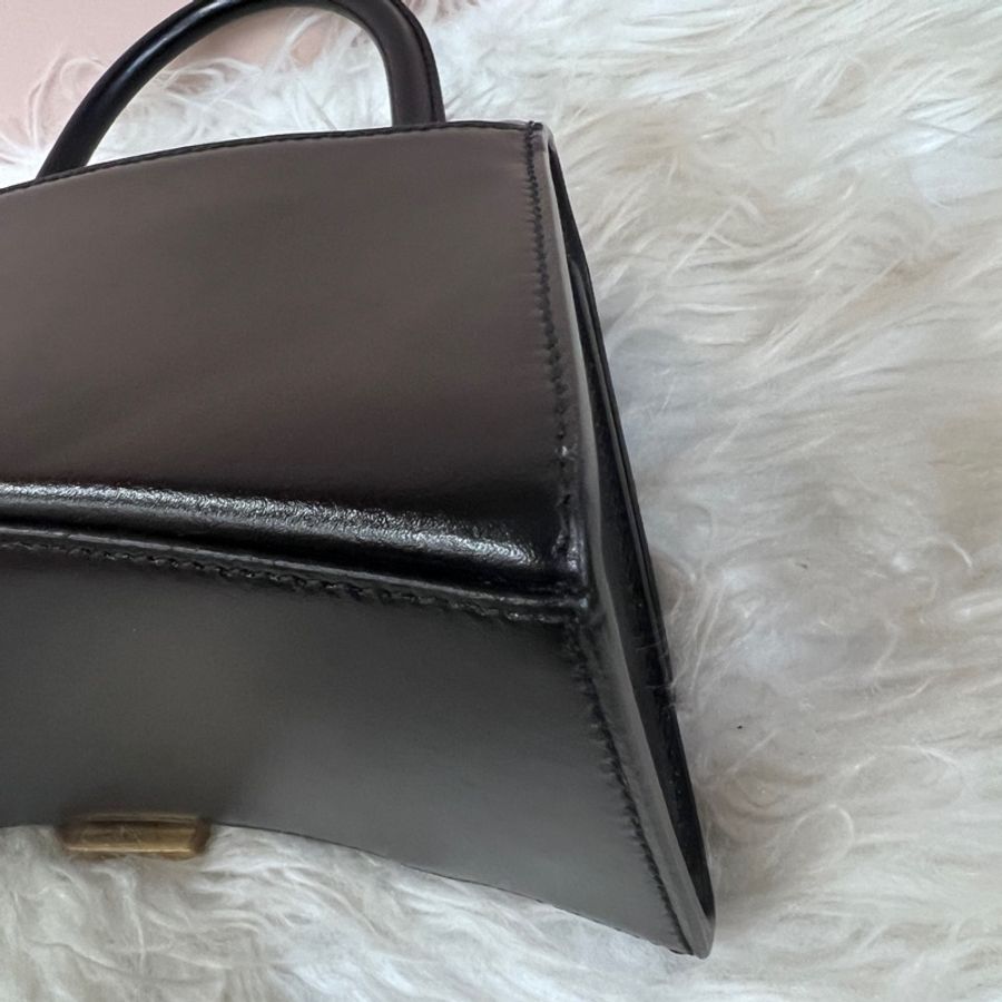 Balenciaga 黑滑面牛皮霧金釦小號手提肩斜背沙漏包-8