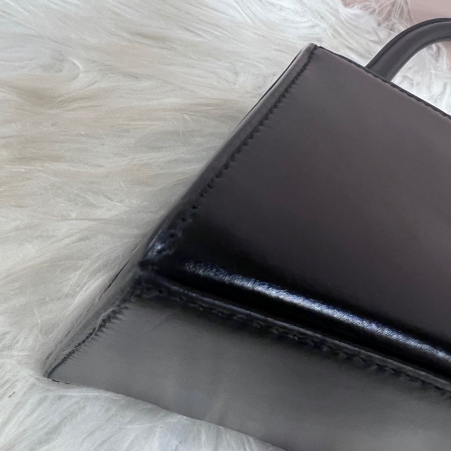 Balenciaga 黑滑面牛皮霧金釦小號手提肩斜背沙漏包-9
