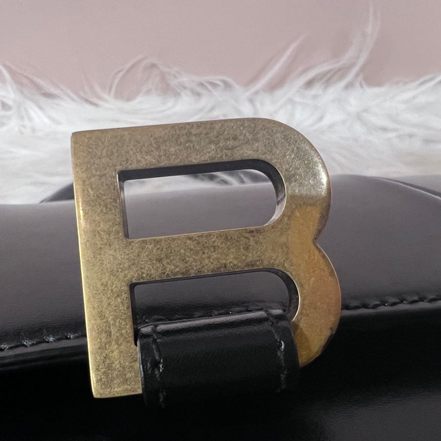 Balenciaga 黑滑面牛皮霧金釦小號手提肩斜背沙漏包-15