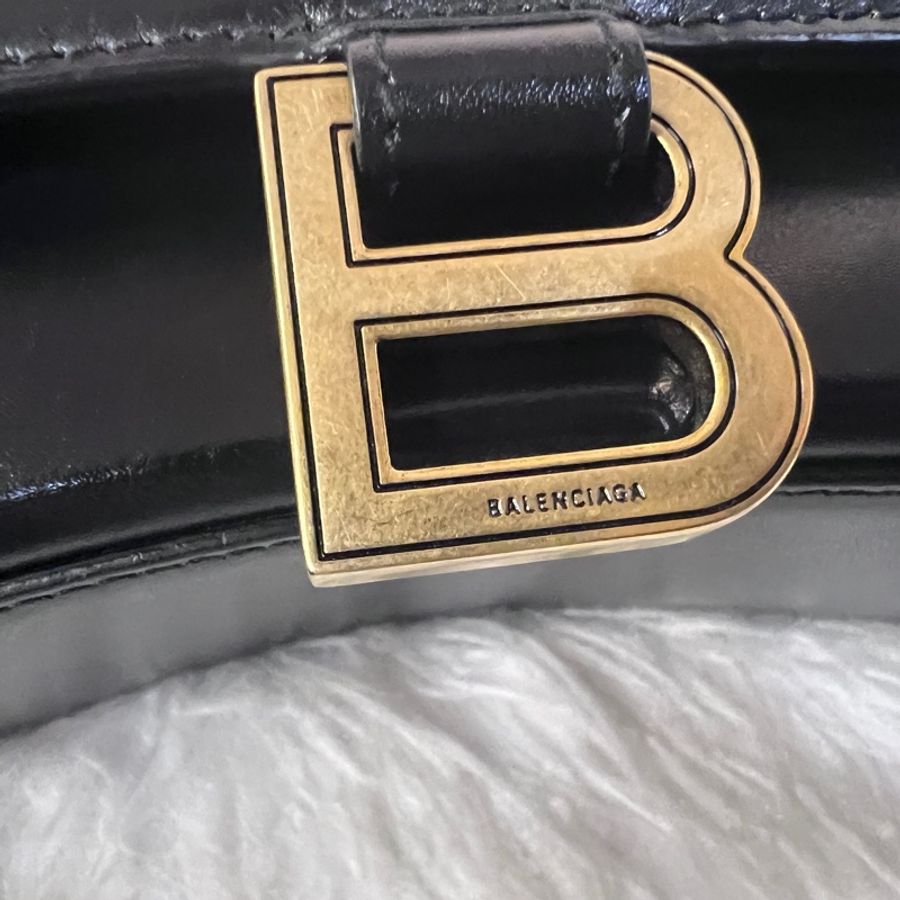 Balenciaga 黑滑面牛皮霧金釦小號手提肩斜背沙漏包-16
