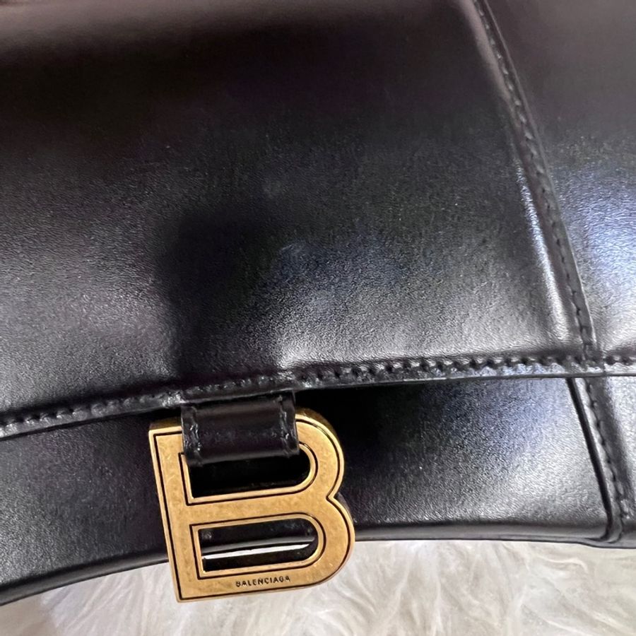 Balenciaga 黑滑面牛皮霧金釦小號手提肩斜背沙漏包-19
