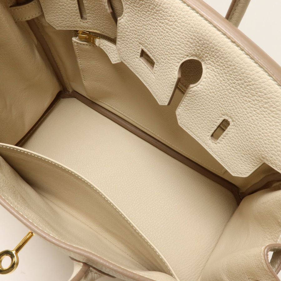 HERMES Togo皮革Birkin 25手挽袋Craie-4