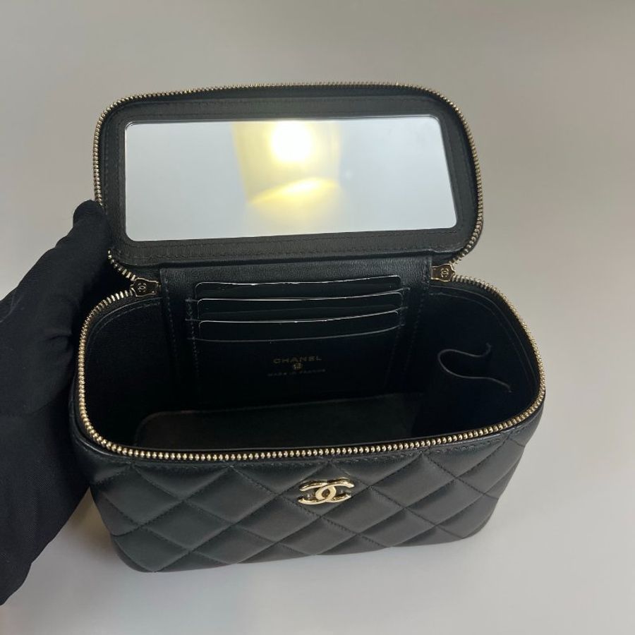 CHANEL VANITY 化妝盒羊皮黑AP2199-6
