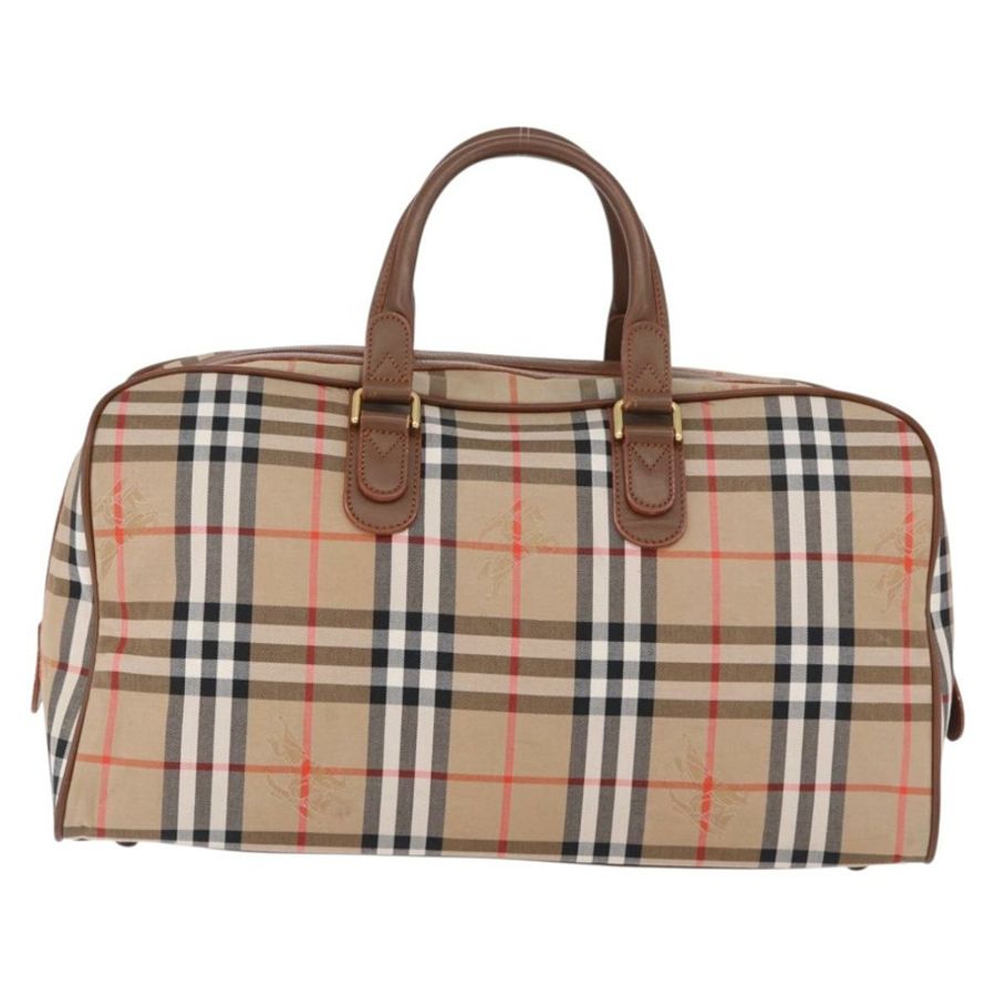 【日本直送】BURBERRY Nova 格紋波士頓包 帆布 米色 金色 正品 am12209V-1