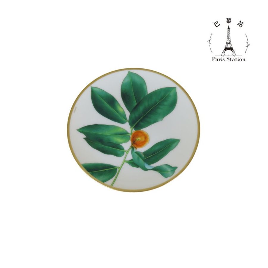【巴黎站二手名牌專賣店】*現貨*HERMES 愛馬仕 真品* Passifolia 系列 2號陶瓷金線裝飾麵包奶油盤-0