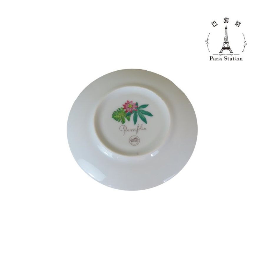 【巴黎站二手名牌專賣店】*現貨*HERMES 愛馬仕 真品* Passifolia 系列 2號陶瓷金線裝飾麵包奶油盤-1