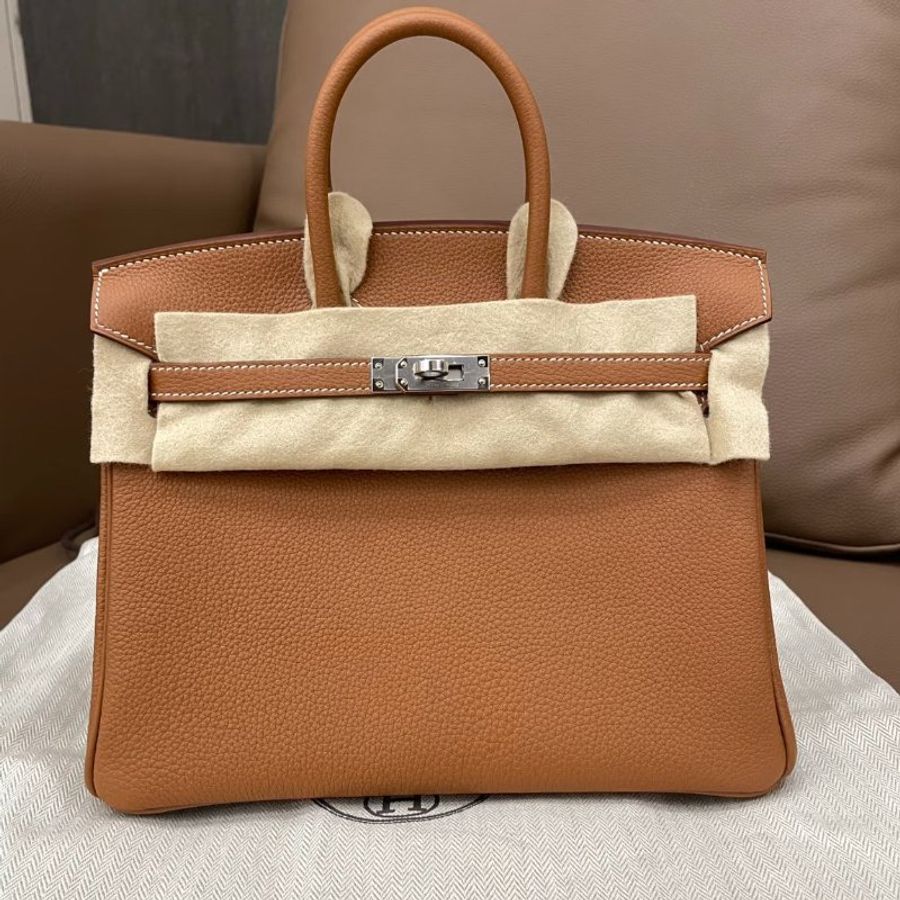 【天菜精選】HERMES 25CM BIRKIN TOGO 銀扣 金棕 全新商品-0
