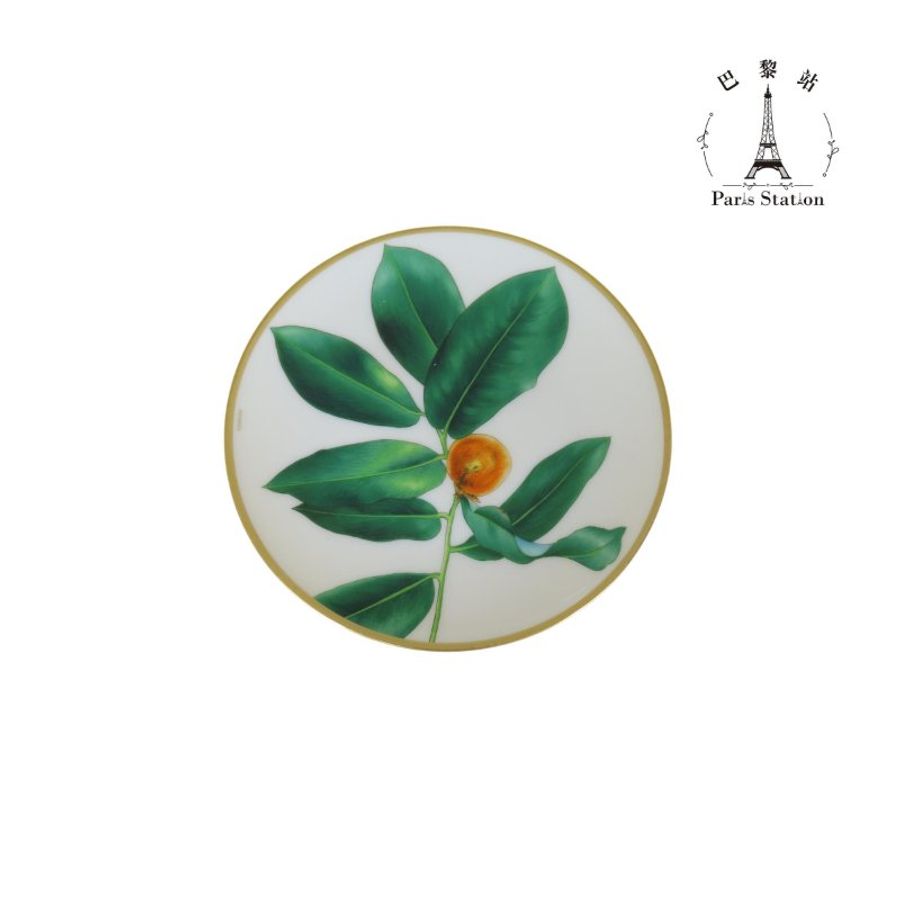 【巴黎站二手名牌專賣店】*現貨*HERMES 愛馬仕 真品* Passifolia 系列 2號陶瓷金線裝飾麵包奶油盤-0