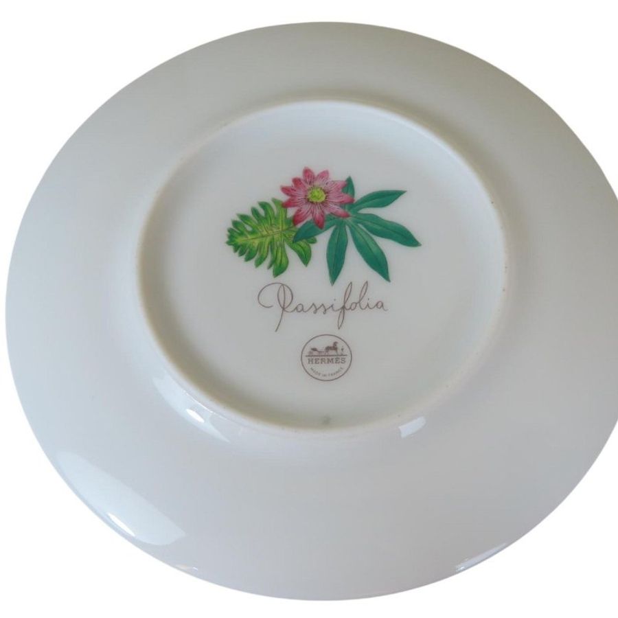 【巴黎站二手名牌專賣店】*現貨*HERMES 愛馬仕 真品* Passifolia 系列 2號陶瓷金線裝飾麵包奶油盤-1