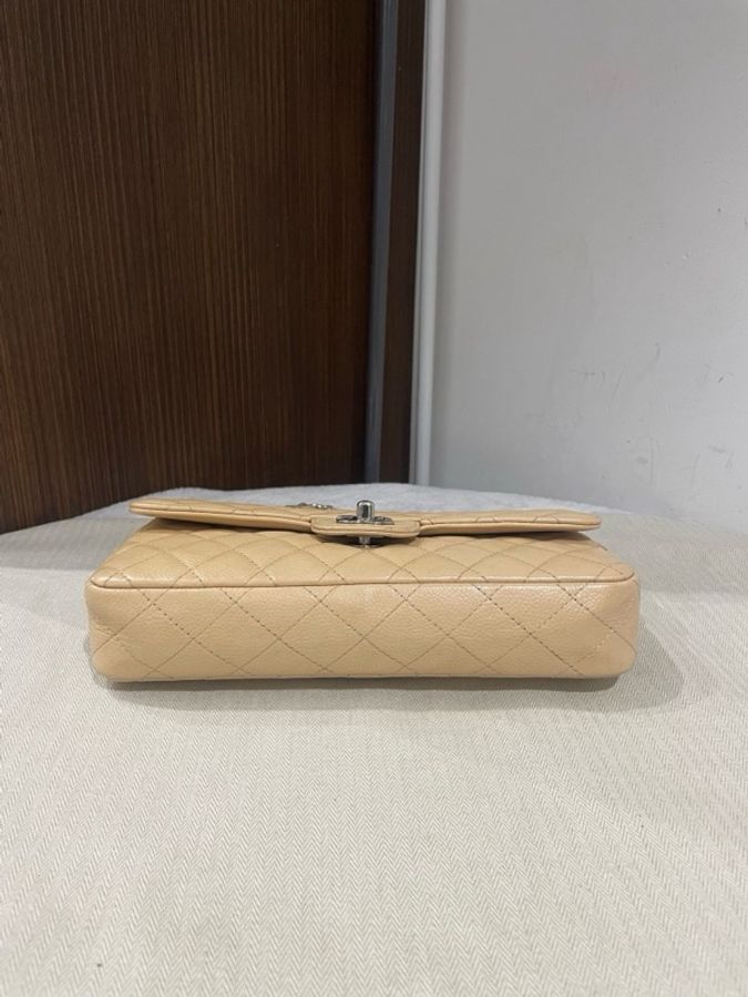 Chanel香奈兒奶茶色 荔枝皮銀扣 法棍CF 單肩包,13開,尺寸25/12.5/5c-3