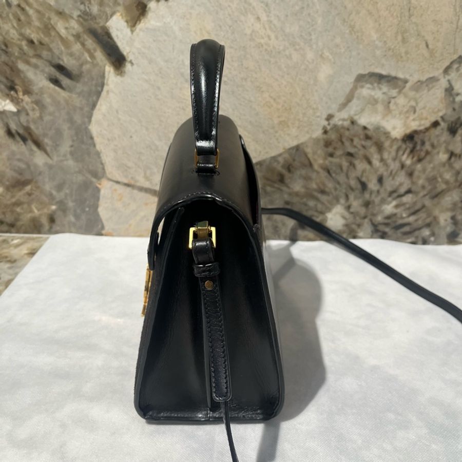 YSL黑牛皮品麂皮Cassandra掀蓋兩用包-2