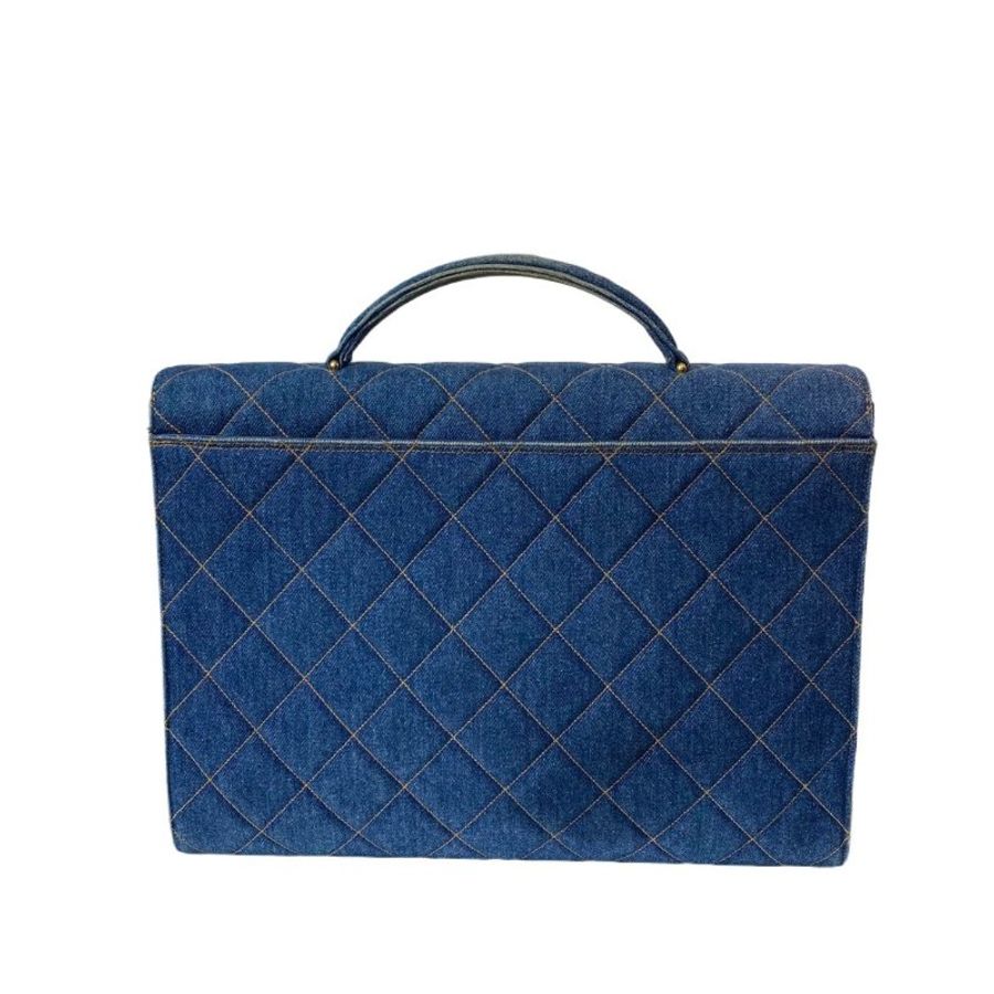 Chanel香奈兒菱格紋牛仔大雙C 扣公文包-1