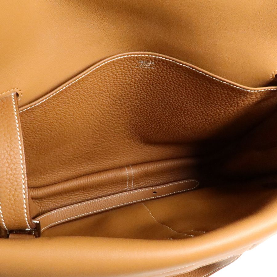 HERMES Clemence皮革Halzan 31手挽肩背兩用袋Gold-4