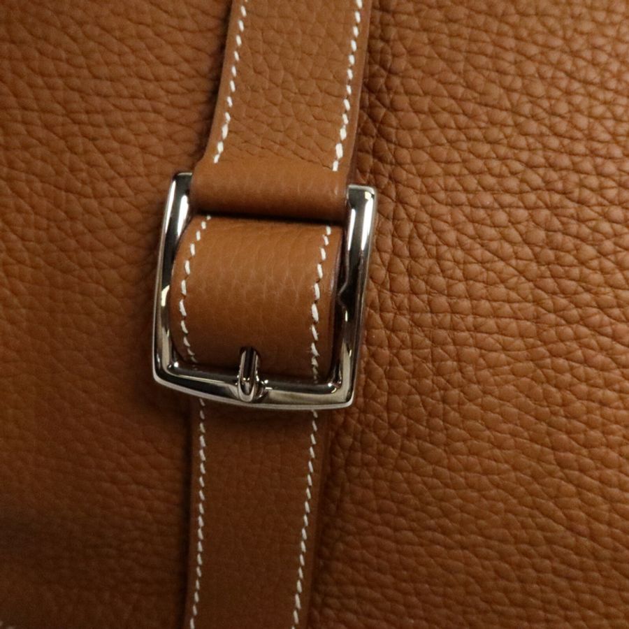 HERMES Clemence皮革Halzan 31手挽肩背兩用袋Gold-6