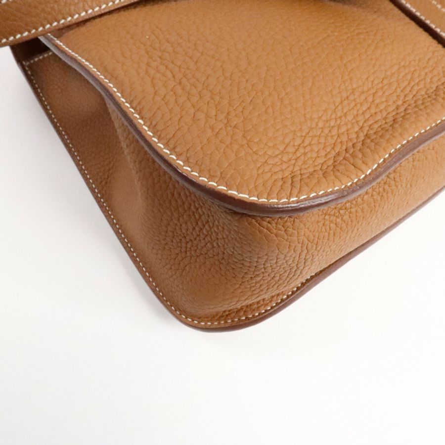 HERMES Clemence皮革Halzan 31手挽肩背兩用袋Gold-10
