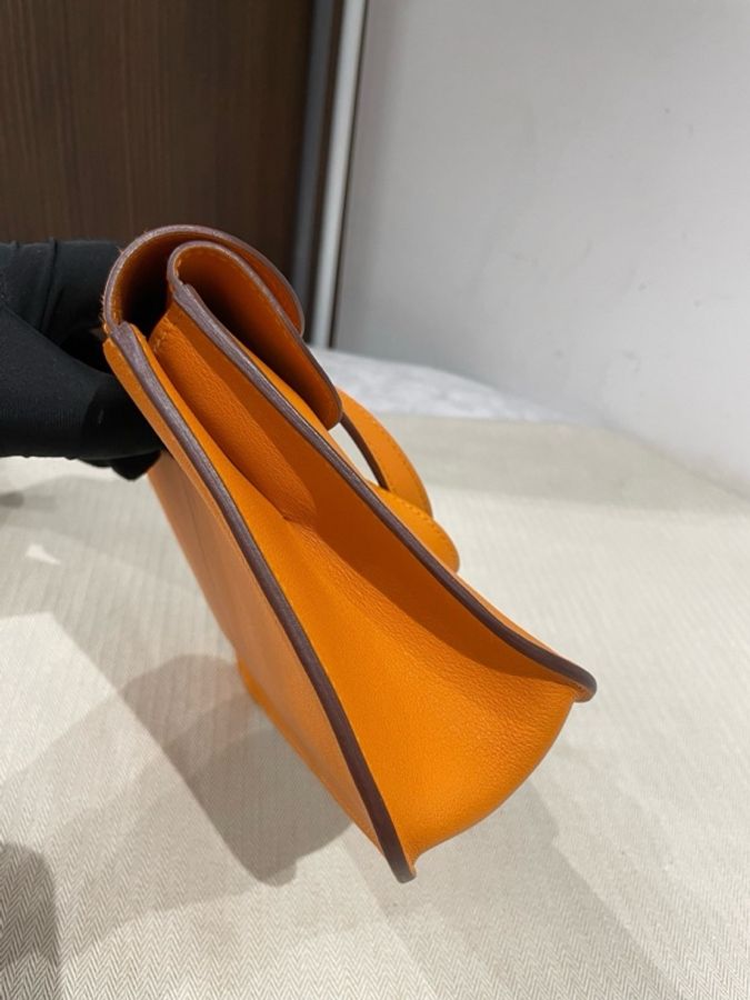 Hermes 愛馬仕 halzan mini 橙色銀扣，C刻Swift皮，底長22/15/6cm 配件防塵袋 有票-2
