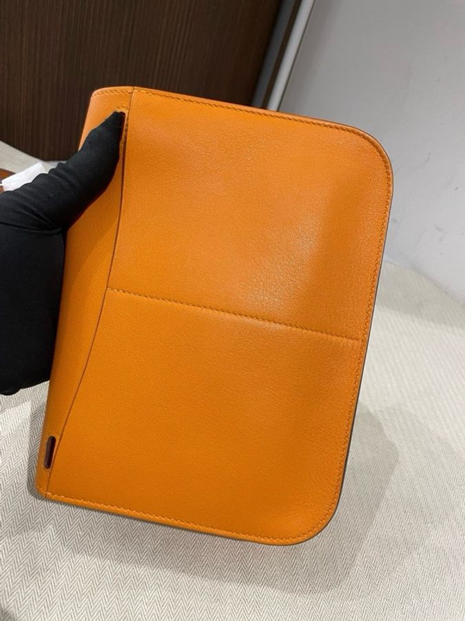 Hermes 愛馬仕 halzan mini 橙色銀扣，C刻Swift皮，底長22/15/6cm 配件防塵袋 有票-5