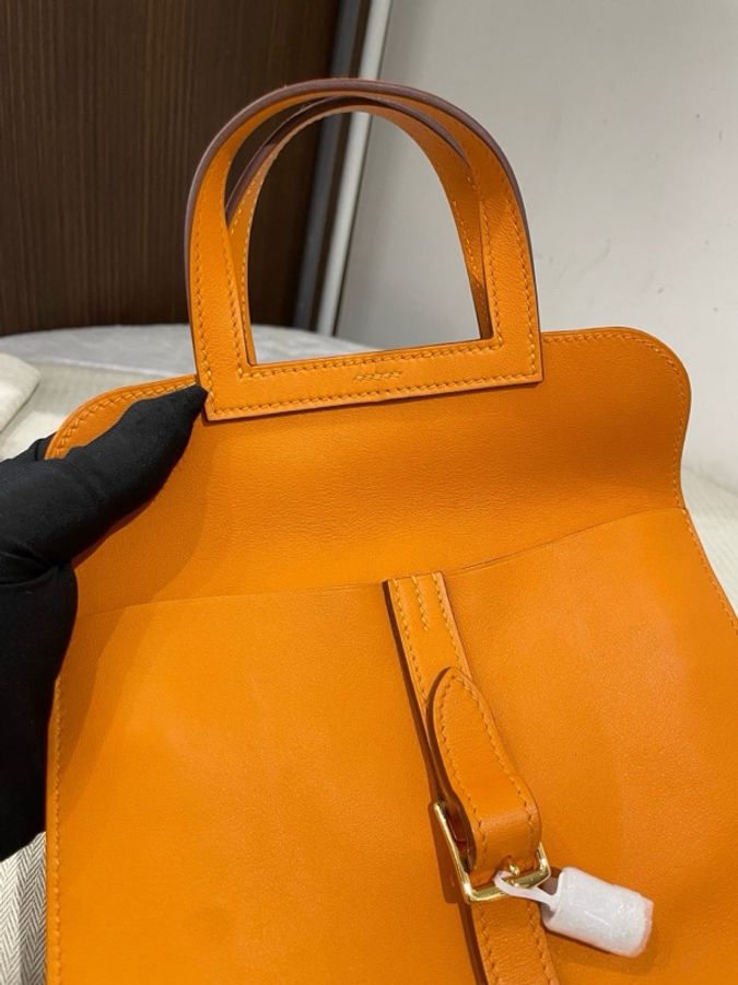 Hermes 愛馬仕 halzan mini 橙色銀扣，C刻Swift皮，底長22/15/6cm 配件防塵袋 有票-7