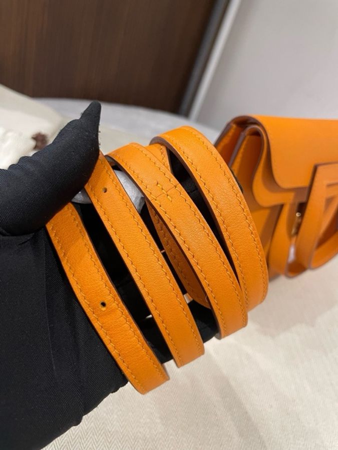 Hermes 愛馬仕 halzan mini 橙色銀扣，C刻Swift皮，底長22/15/6cm 配件防塵袋 有票-8