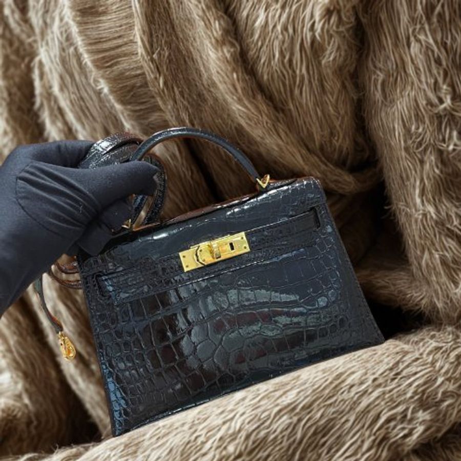 【極致天菜】HERMES MINI KELLY 二代 黑金 鱷魚皮 亮面-0