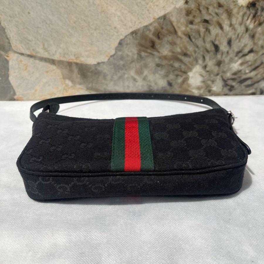 Gucci黑銀GG帆布Lunetta側背包-4