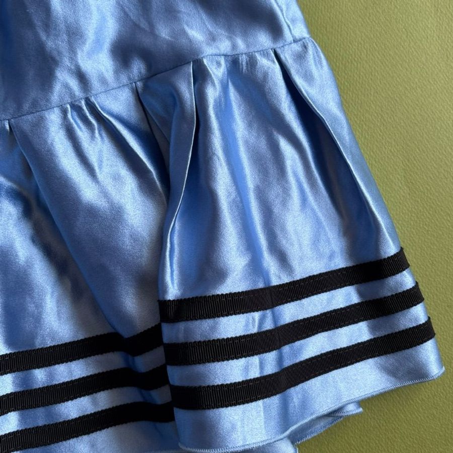 38號 ::Gucci x Adidas:: 聯名藍色桑蠶絲綢半身裙 經典三葉草GUCCI字黑色刺繡標誌-20