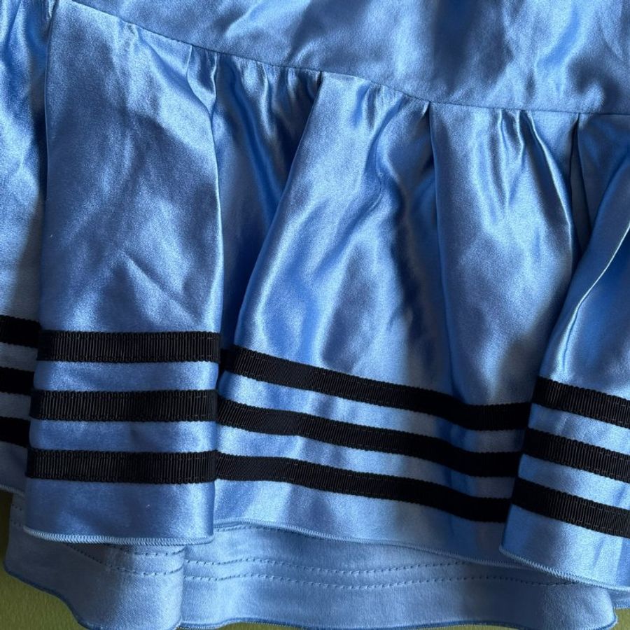 38號 ::Gucci x Adidas:: 聯名藍色桑蠶絲綢半身裙 經典三葉草GUCCI字黑色刺繡標誌-21