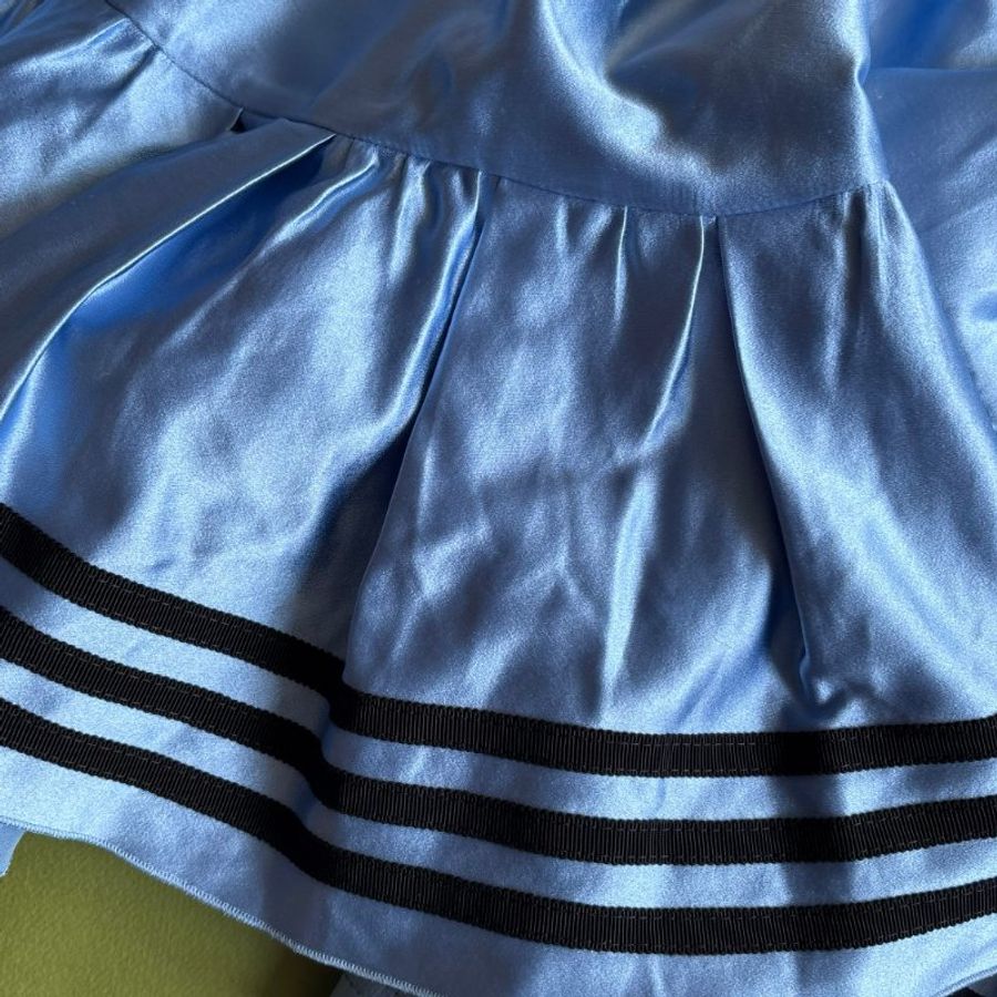 38號 ::Gucci x Adidas:: 聯名藍色桑蠶絲綢半身裙 經典三葉草GUCCI字黑色刺繡標誌-23