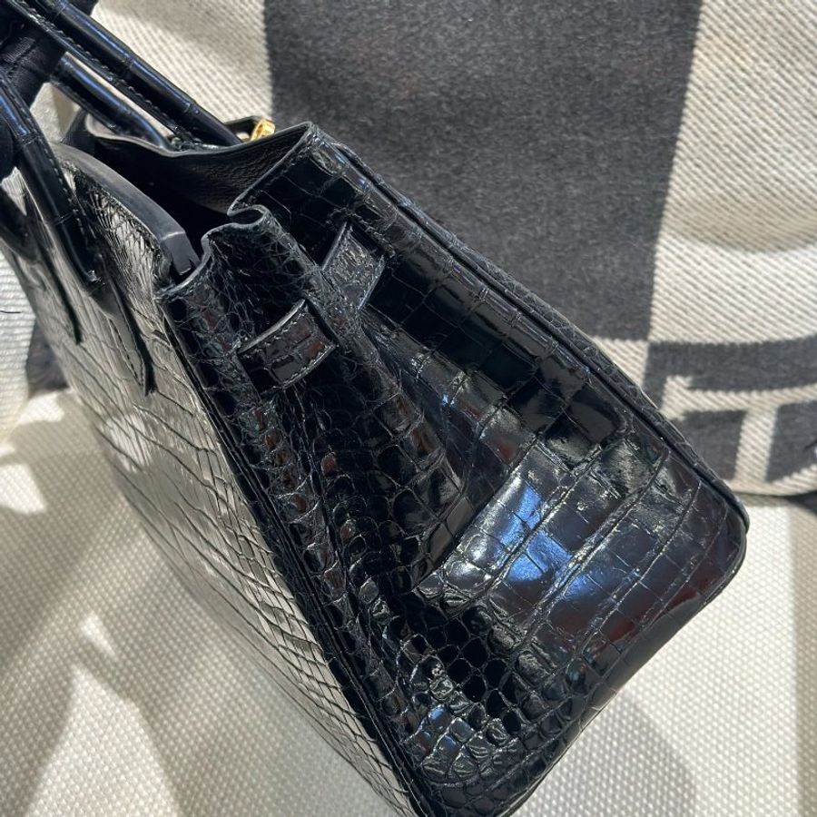 【極致天菜】HERMES 黑金 30CM BIRKIN 倒^鱷 亮面 鱷魚皮-4