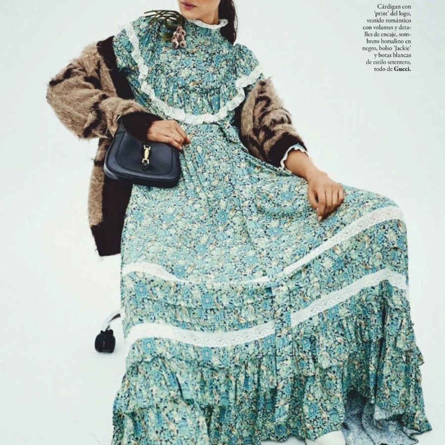 38號 ::GUCCI:: 綠色滿版碎花愛心鈕扣長袖洋裝 Blue Liberty Floral Print Cotton Crepe Maxi Dress S-0